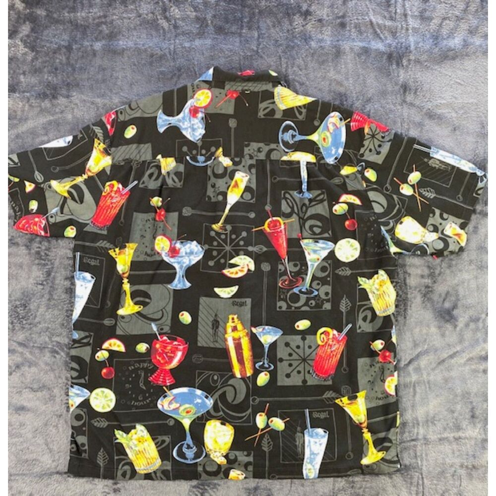 Paradise Found Hawaiian Shirt Mens Large Black Cocktail Happy Hour MCM Rayon Exc
